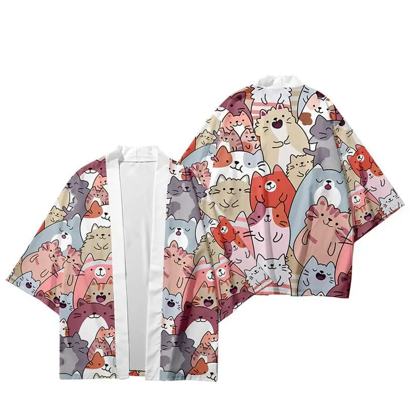 

Fashion Style Full Cat Print Cardigan Kimono Harajuku Women Men Yukata Japanese Streetwear Traditional Oversized Tops