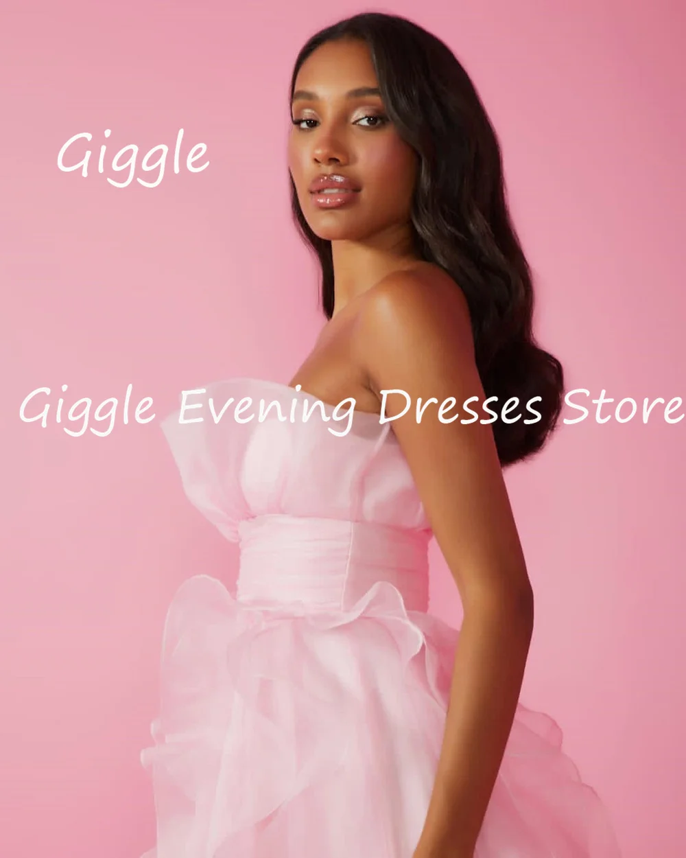 Giggle Tulle A-line Strapless Ruffle Formal Elegant Prom Gown Floor Length luxury Evening Pretty Party Dresses for Women 2023