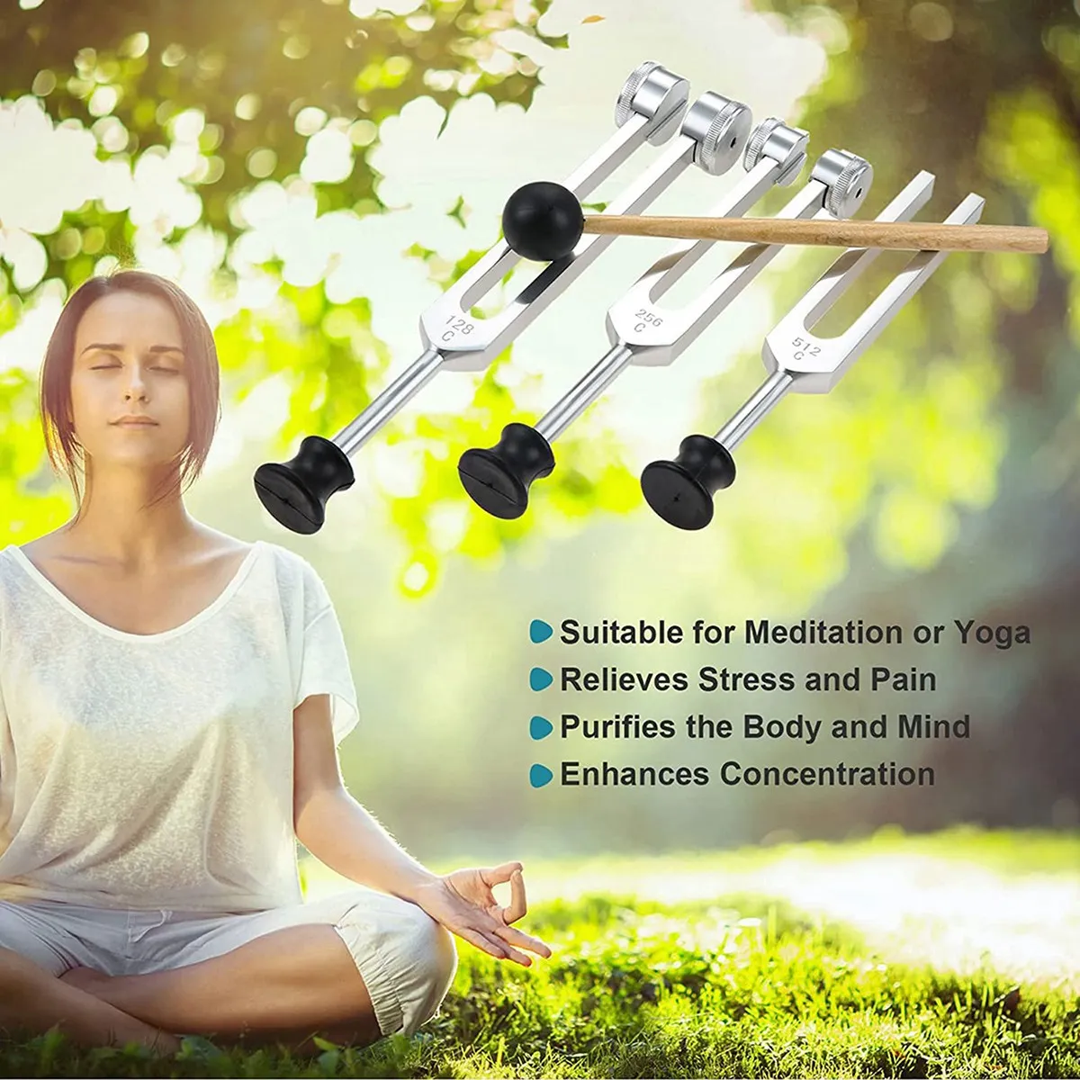 Set garpu Tuning 4 Pak, (128Hz, 256Hz, 512Hz) dengan garpu Tuning palu untuk suara, alat getaran dengan dasar, perak