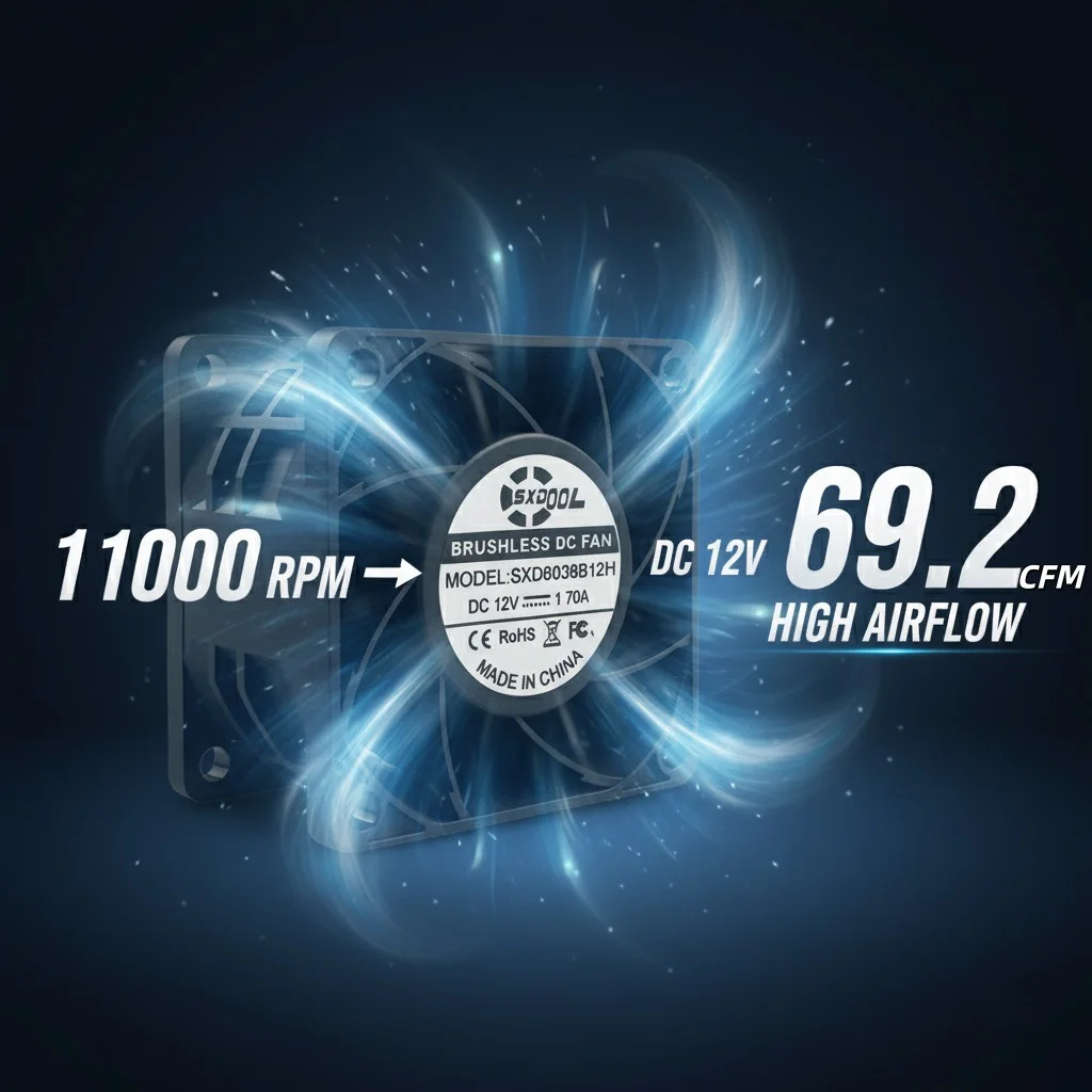 SXDOOL 60x60x38mm DC 12V 1.70A Alta Velocidade 11000RPM 69.2CFM 4 Fios PWM Ventilador de resfriamento industrial com rolamento de esferas duplo