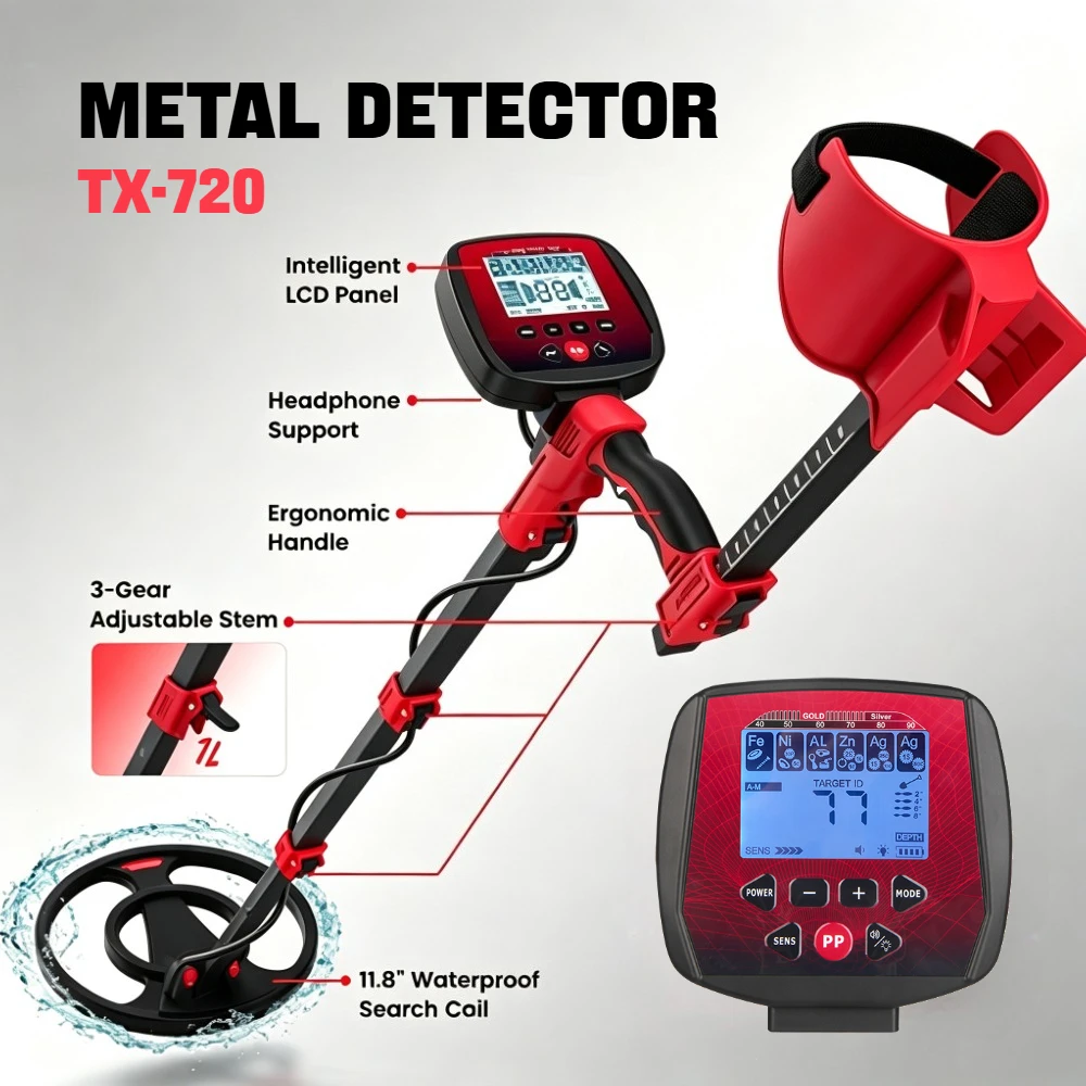Professional Gold Metal Detector TX-720 Target LCD DISC Notch Pinpoint Model Underground Search & Exploration of Precious Metal