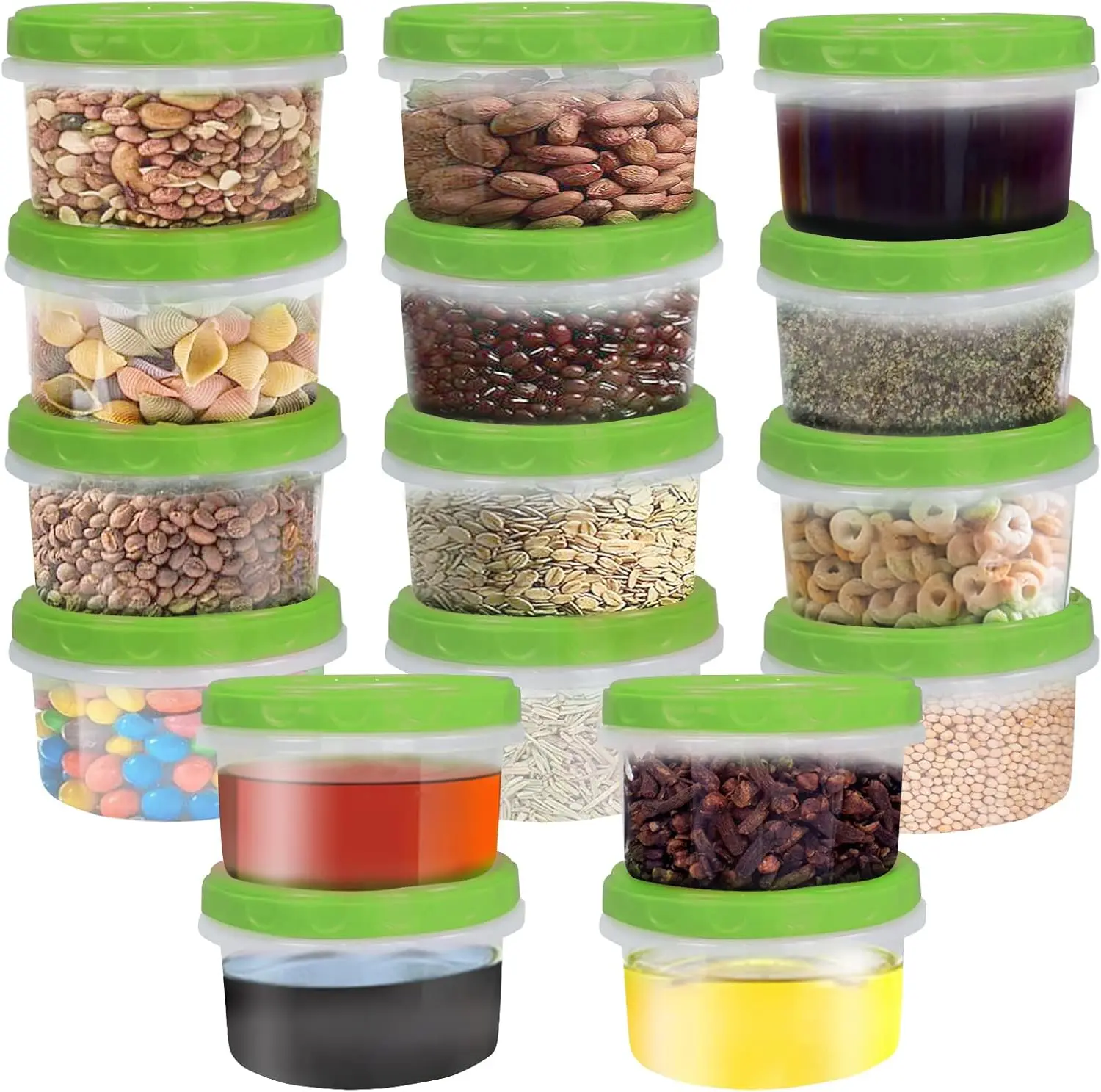 

16-Piece Green Reusable Plastic Freezer Containers with Screw Lids for Food Storage