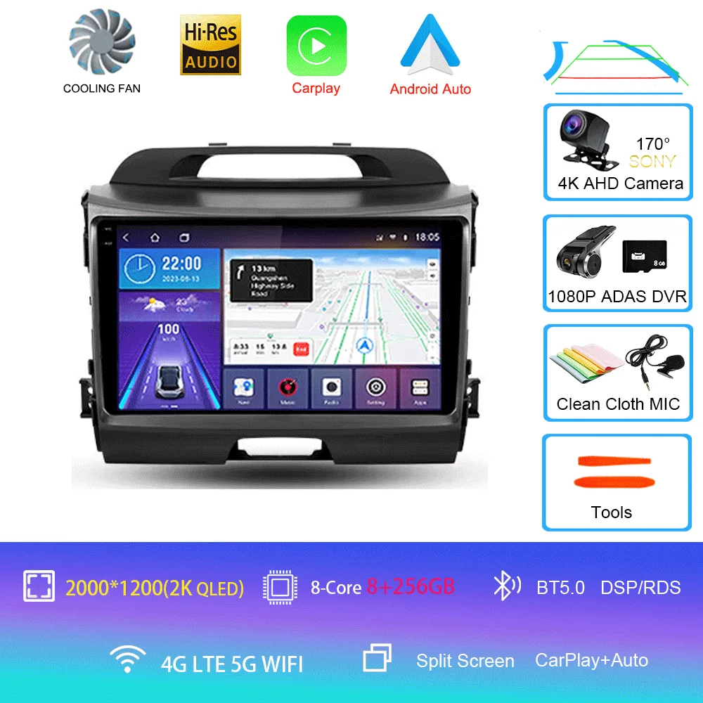 Android 16 Autoradio Draadloze CarPlay Auto voor KIA Sportage 3 2010-2015 2016 4G + WIFI Multimedia Video Player GPS 2din Autoradio