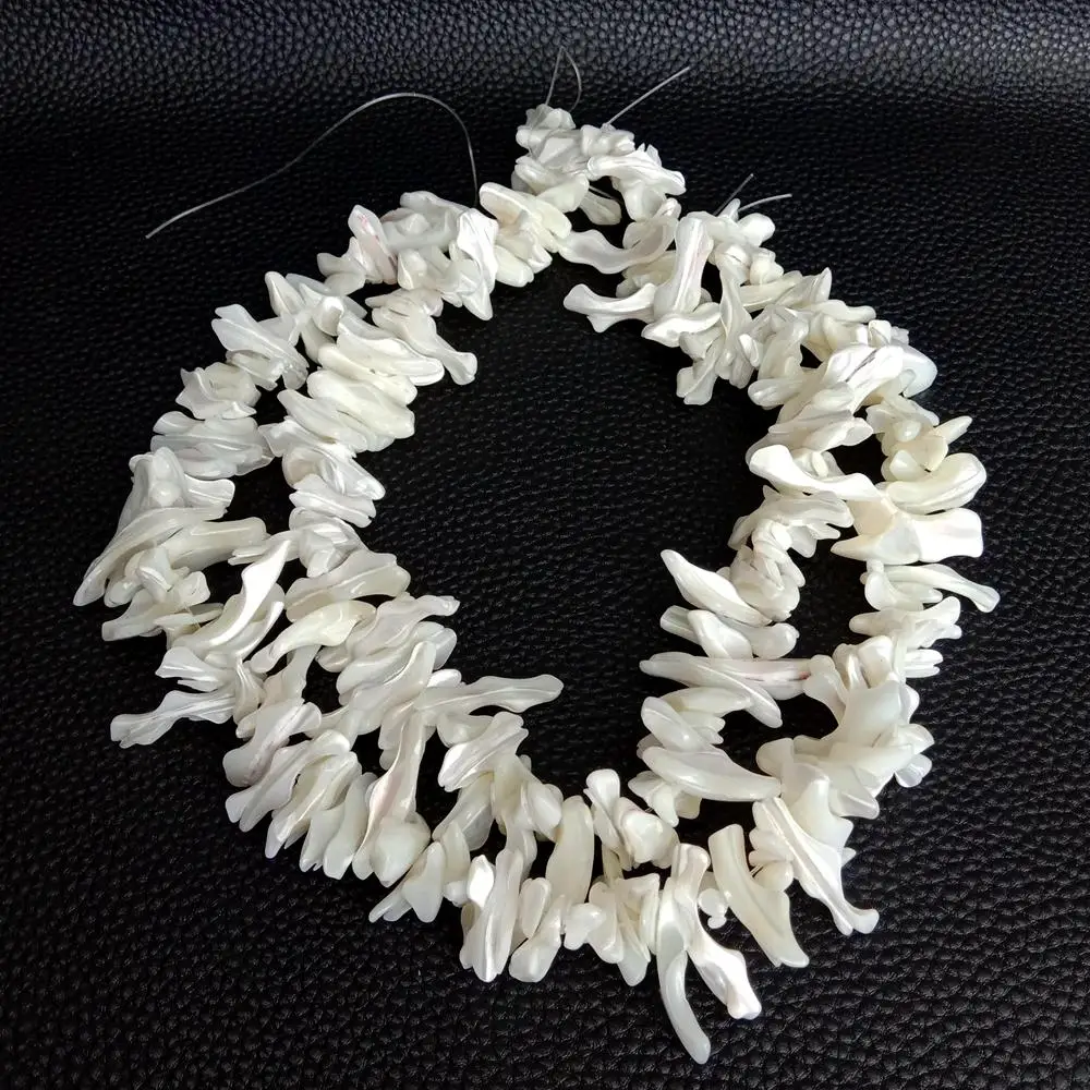 

3 Strands Natural White Sea Shell Freeform Loose Strand Beads For Necklace Making Wholesale