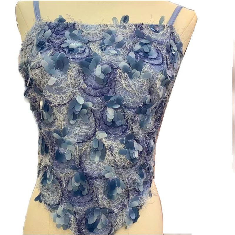 

Fashion gradient color sequins tassel fur short camisole tank tops for women sexy slim fitting cropped top Y3880