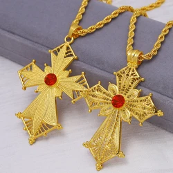 Adixyn New Middle East Crystal Cross Pendant Necklace Jewlery for Women Men Arab Party Gifts