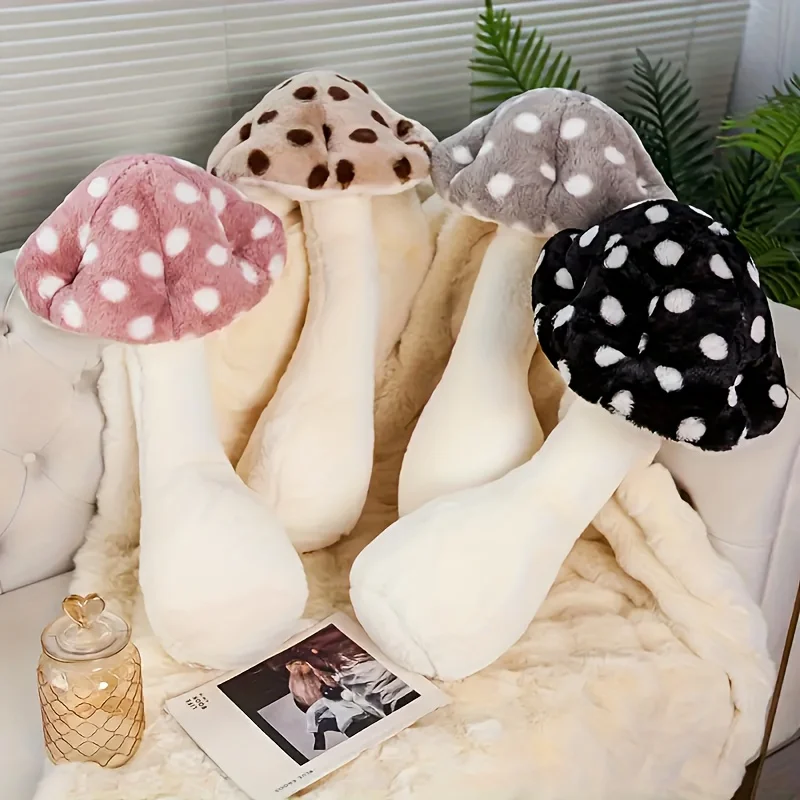 

100cm 80cm Mushroom Throw Pillow Soft All-Season Filled Cushion Long Furry Throw Pillow for Sofa Office Bedroom Home Decoration