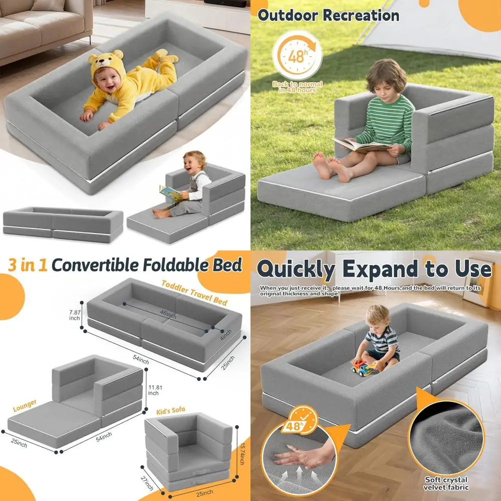 

Портативная складная кровать-трансформер 3-в-1 для малышей с моющимся чехлом – идеальна для путешествий, кемпинга, ночевок (серый, 54)
