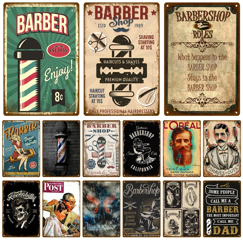 Cartel de Metal Vintage BARBER SHOP, cartel de lata para cafetería, Bar, Pub, corte de pelo Retro y barba, placas de hierro, impresión de decoración del hogar