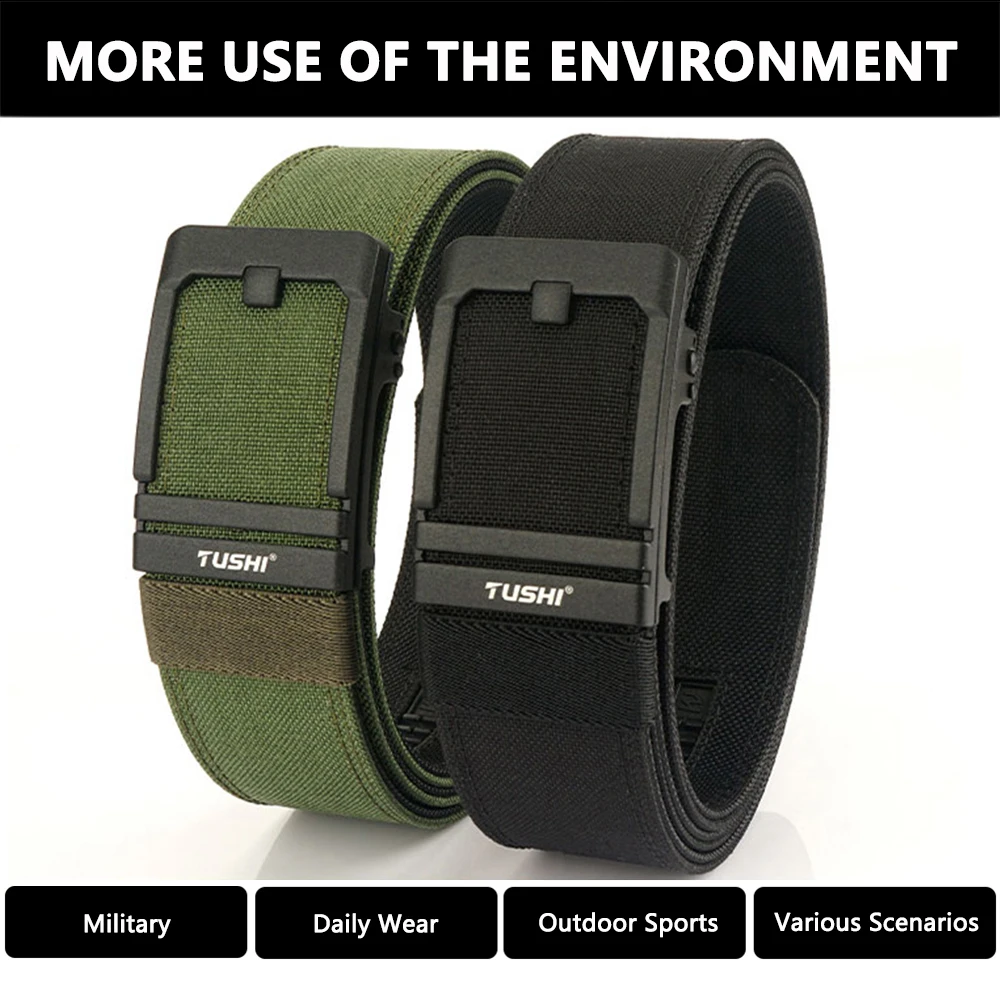 TUSHI 43mm Stiff Tactical Belt for Men Metal Automatic Buckle Military Police Duty Belt 1100D Nylon Gun Belt Casual Girdle Male