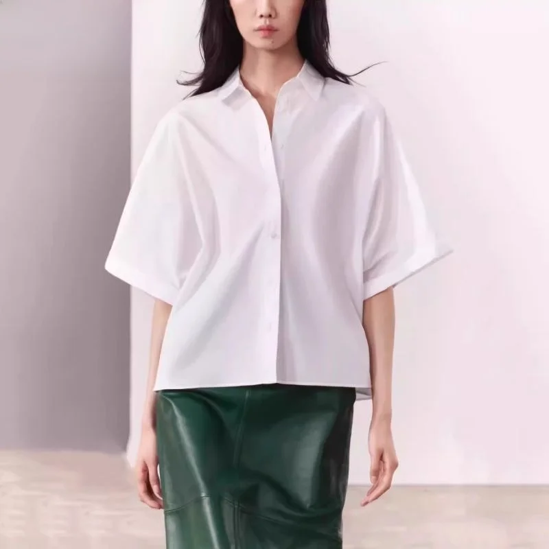 Ele Casual White antung irt Loose ort Sve Women's Faion Spring 2024 Oddychający, wygodny top uniwersalny na każdą okazję