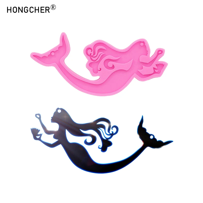 Glänzende Spiegel Meerjungfrau Epoxidharz Schmuck Halskette Anhänger Tropfform DIY Schokolade Kuchen Dessert Dekoration Silikonformen