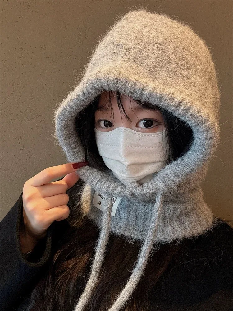 Gestrickte Mützen, Mütze für Männer und Frauen, Winter, warm, Unisex, mit Kapuze, Halsband, Schal, Mütze, Skimütze, kalte Hüte, Sturmhaube, Mützen, Motorhaube – Detail 8