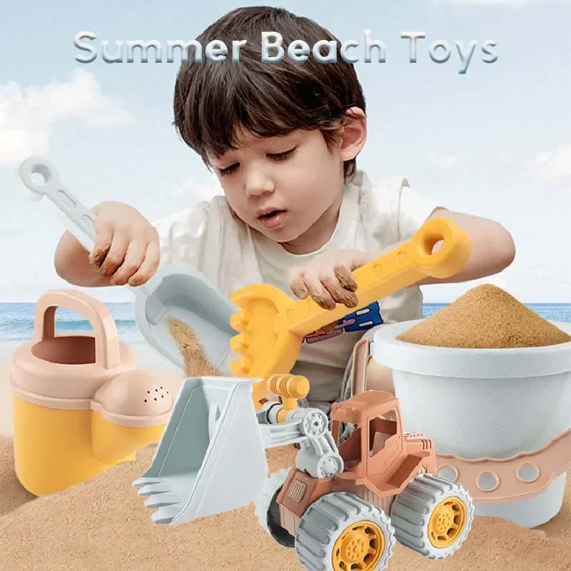 Children Sand Beach Toys Simulation Ice Cream Cake Model Bulldozer Beach Bucket Wheat Straw Summer Seaside Play Sand Water Game