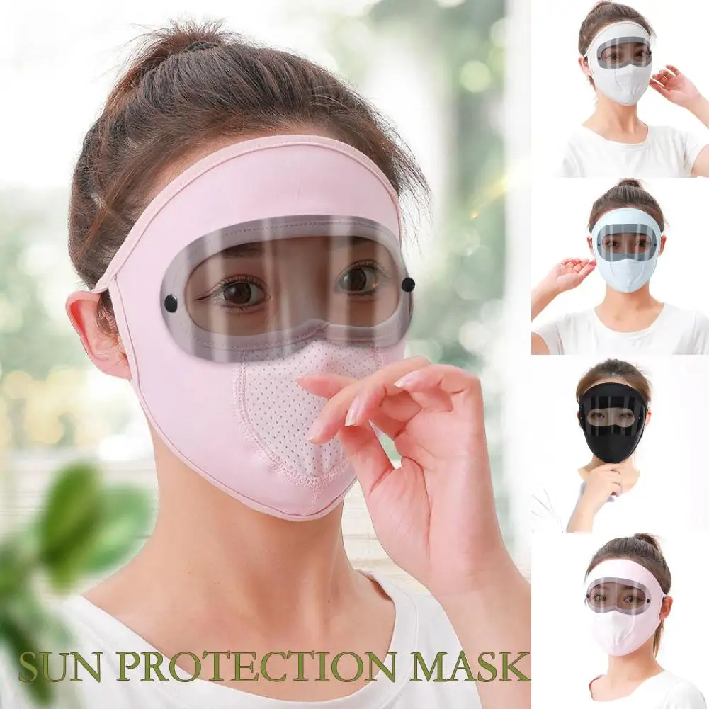 Summer Sunscreen Ice Silk Mask UV Protection Full Face Cover Sunscreen Veil Face With Brim Outdoor Cycling Sun Protection Hat