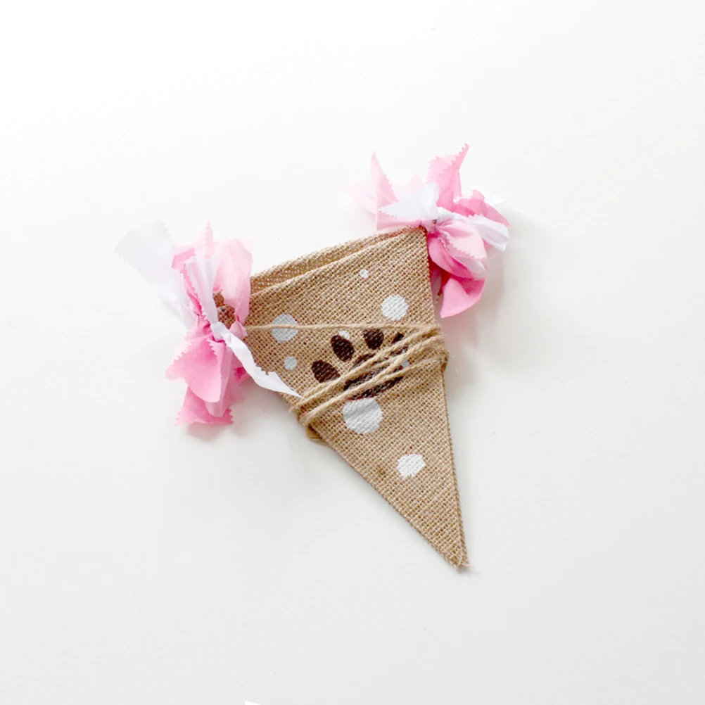 Pancarta de lino para fiesta de perros, decoración rosa de cumpleaños para mascotas, banderines con huellas impresas, adorno colgante para ventanas, paredes, puertas de árboles