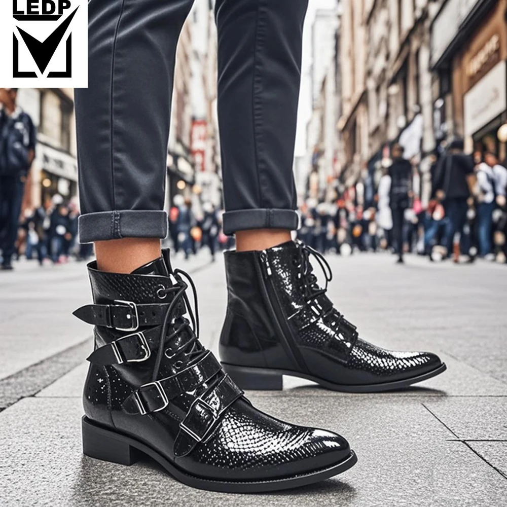 

Summer Man Buckle Strap Shoes Dress Boots Model Show Shoes Banquet Party Personalized Boots Cow Leather Marry Boots