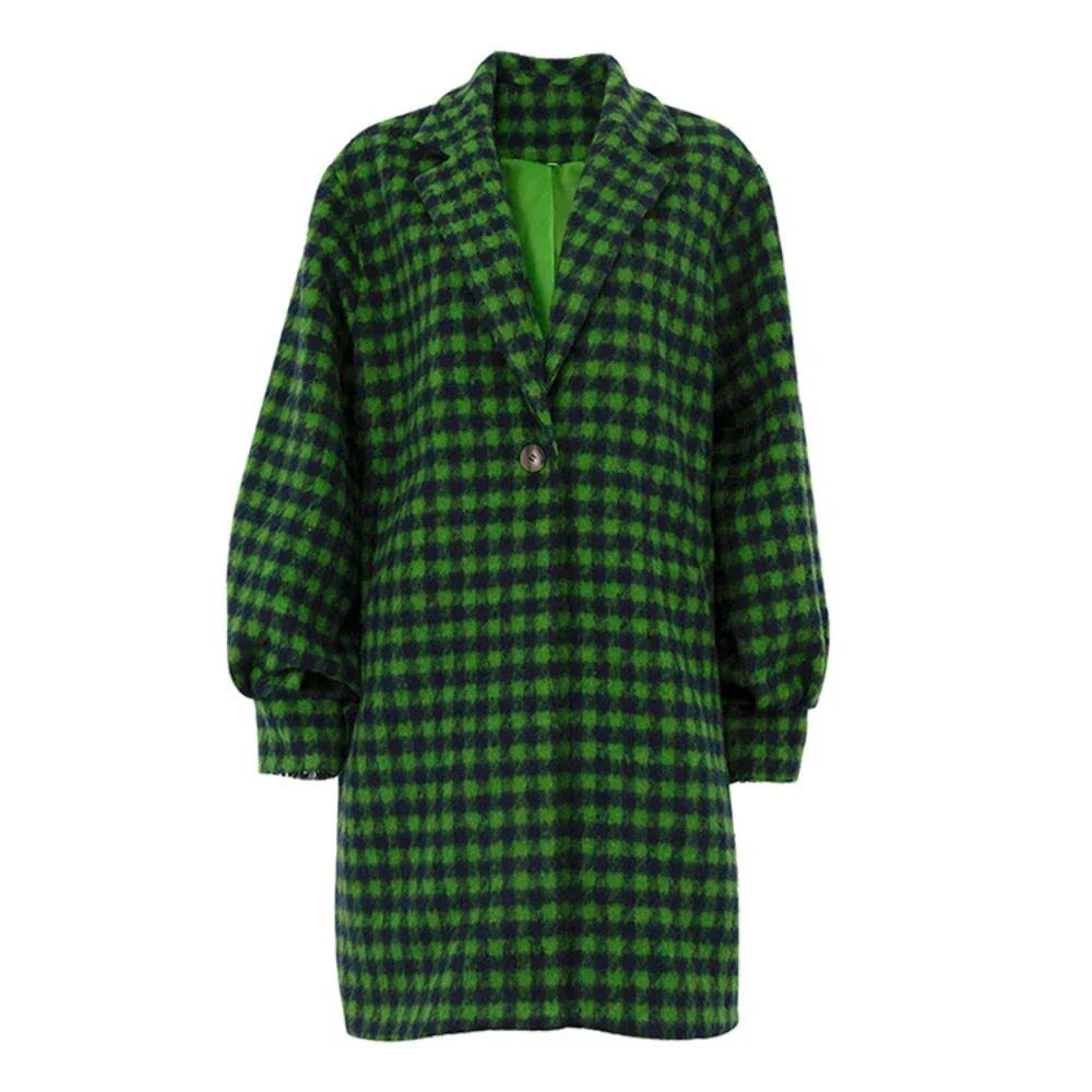 Winter Loose Plaid Jackets for Women 2023 Fashion Lapel Long Sleeve Office Coats Elegant Warm Jacket Female Clothing