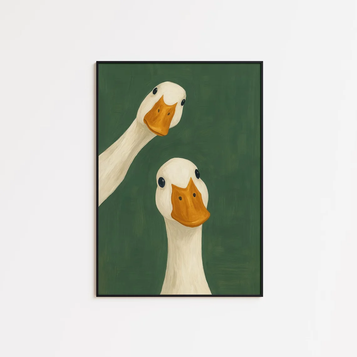 Unframed Poster Wall Picture Serene Duck Duo Green Art Calming Print Fowl Friendship Deep Green Backdrop Duck Faces