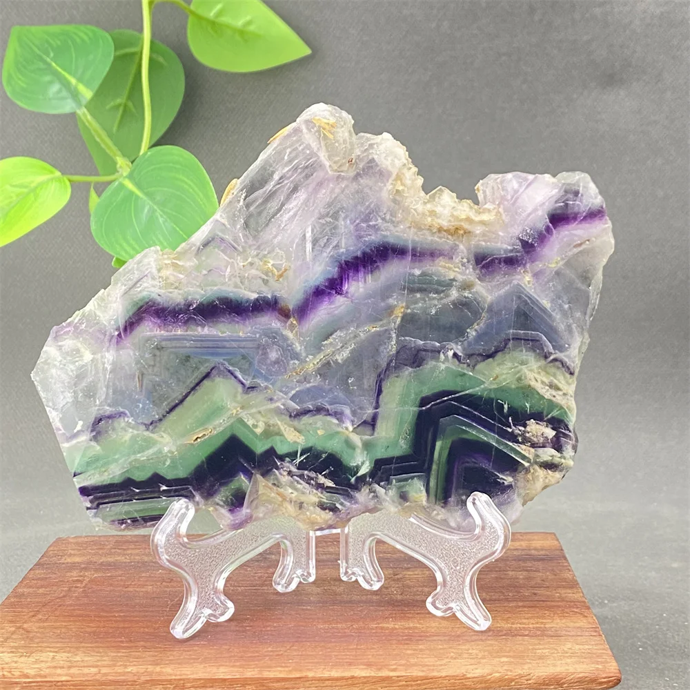 

Natural Colored Fluorite Crystal Slices Hand-polished Healing Gemstones Home Decoration Ornaments + Shelves