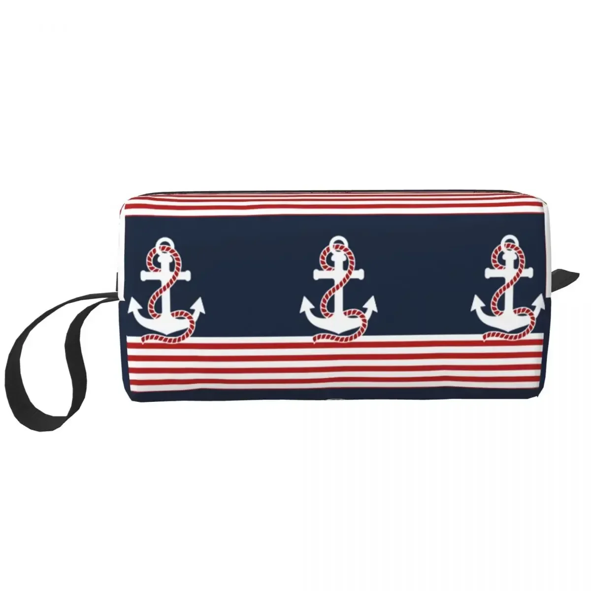 Custom Travel Nautical Stripes And Red Anchor Toiletry Bag Portable Sailing Sailor Makeup for Women Beauty Storage Dopp Kit Case