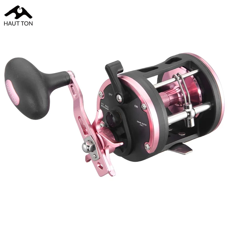 HAUT TON Rosa Trolling-Trommel-Angelrollen mit Zähler, 18 kg, superstark, maximale Zugkraft, 3+1 BB, 3,8:1 Verhältnis, Meeres-Salzwasserfischen