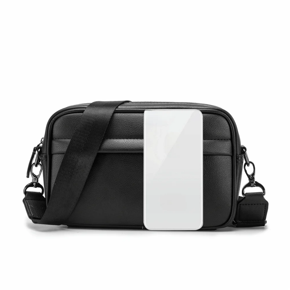 Eenvoudige PU-leer Crossbody-tas voor heren, zwart, casual zakelijke schoudertas, waterdichte mannelijke slingbag met meerdere zakken, reizen