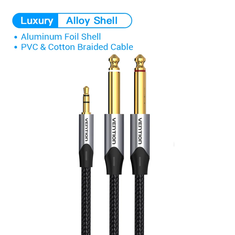 Ventie 3,5 mm naar dubbele 6,5 mm TRS-kabel AUX mannelijke mono 6,5 jack naar stereo 3,5 jack audiokabel voor mixerversterker 6,35 mm adapter