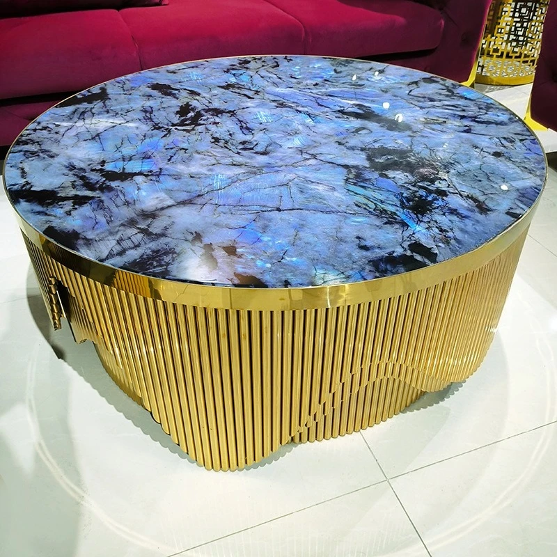 

Luxury stone high-end small apartment coffee table living room household high-end atmospheric round coffee table stainless