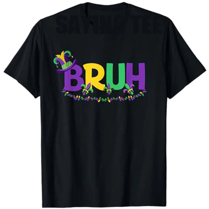 

Bruh Mardi Gras Teens Boys Kids Mardi Gras T-Shirt Humor Funny Letters Printed Saying Tee Mardi Gras Gift Family Matching Outfit