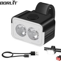 BORUiT LED Bicycle Front Rear Light TYPE-C Rechargeable Bike Headlight Bicycle Accessories Waterproof Cycling Lamp MTB Mountain