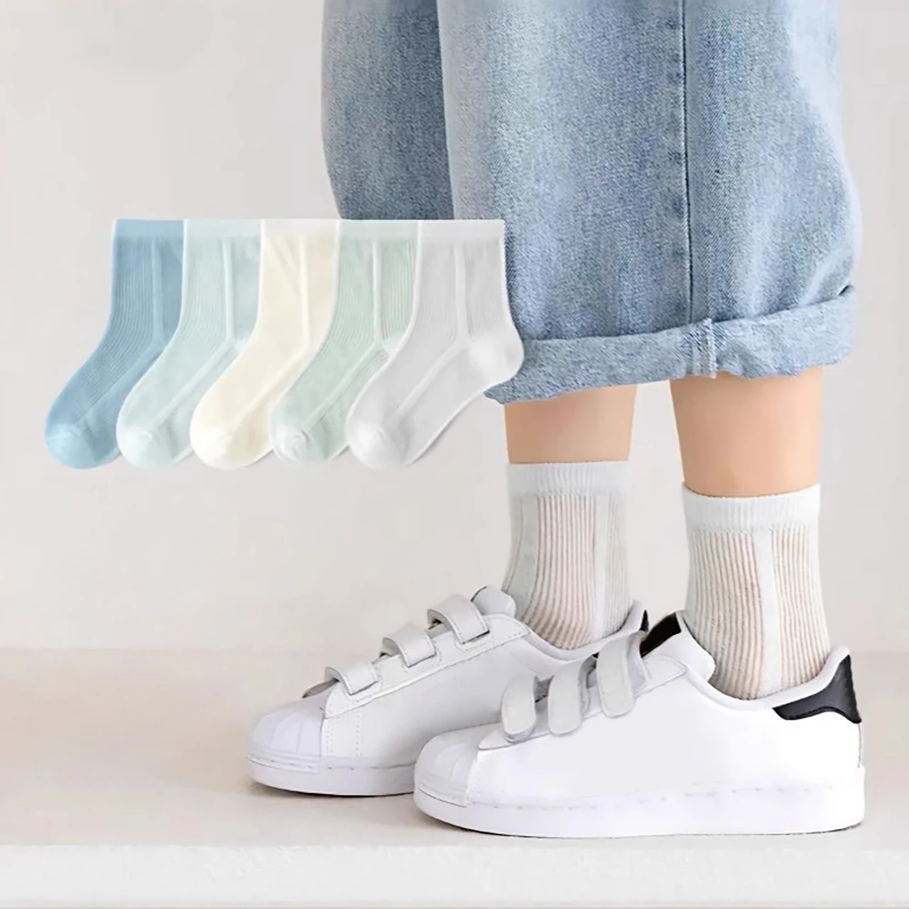 

5Pairs/Set Solid Color Baby Socks Summer Mesh Breathable Thin Elastic Boy Girl Socks Soft Mid Tube Toddler Kids Socks