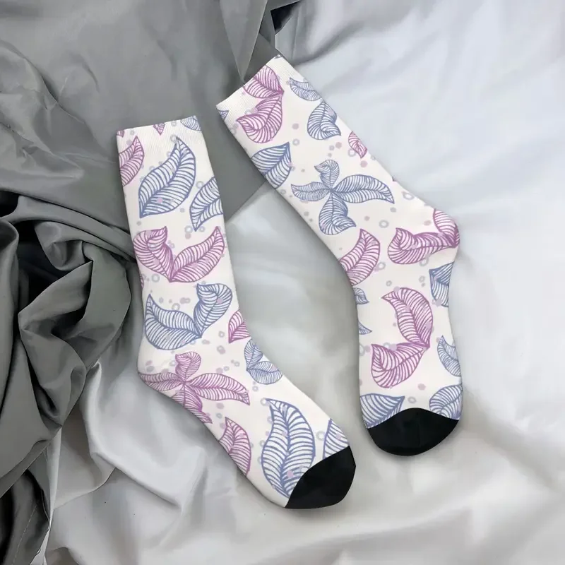 Chaussettes coordonnantes de fond d'art de ligne de feuilles pour hommes, bas de nouveauté, chaussettes de cyclisme chaudes et douces, conception d'automne