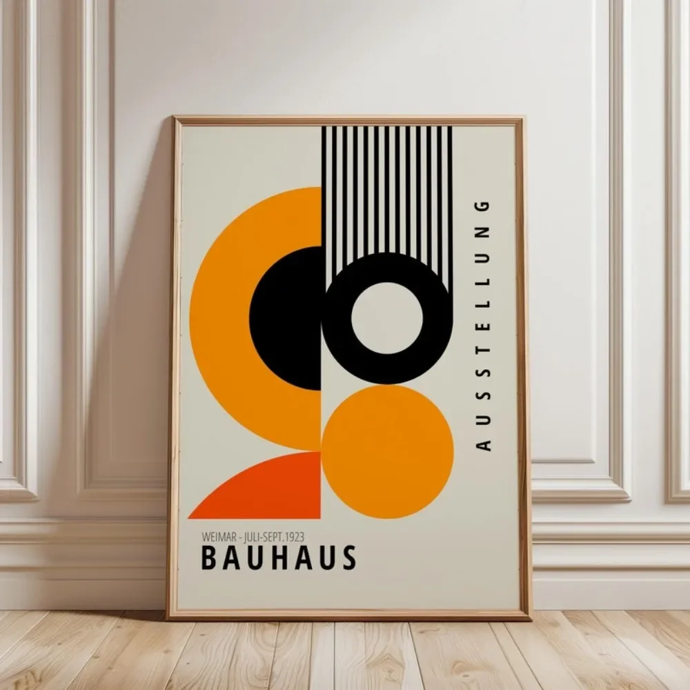 Póster de lienzo naranja Bauhaus, arte de pared con marco, decoración de pared, arte moderno de mediados de siglo, arte de pared c