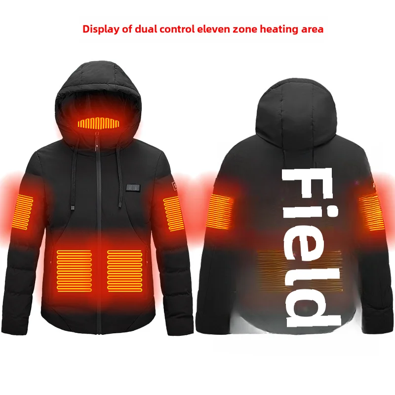 

New Double Control 11 District Intelligent Heating Cotton-Padded Clothes Hooded Warm Men's Cotton-Quilted Coat Outdoor Carbon Fi