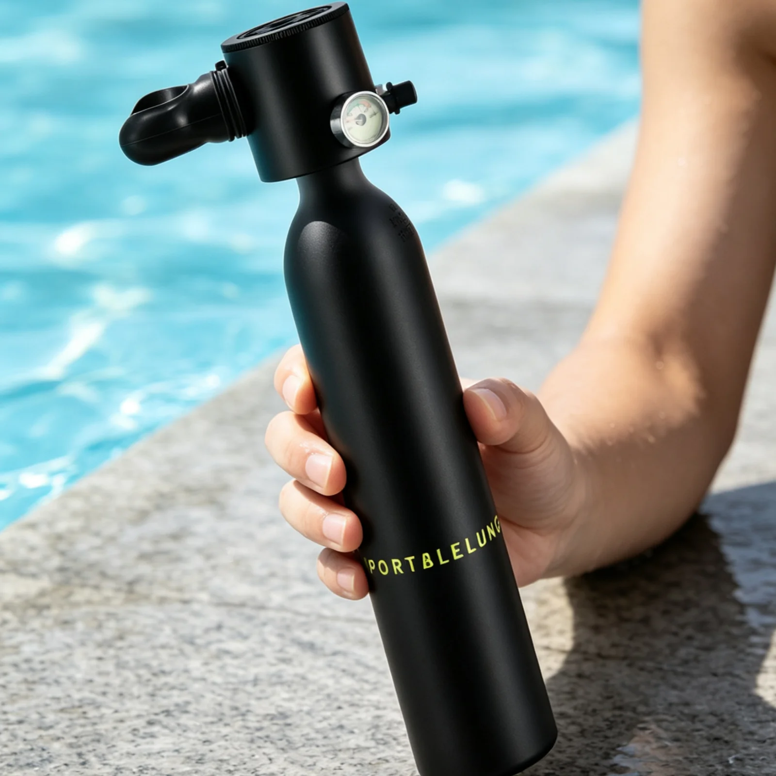 Portable 0.5L Diving Bottle with Gauge, Lightweight 2.2lbs, 5-10 Min Underwater, for Snorkeling Fishing Holiday, Backup Gas Cylinder for Divers (3000PSI/Black)
