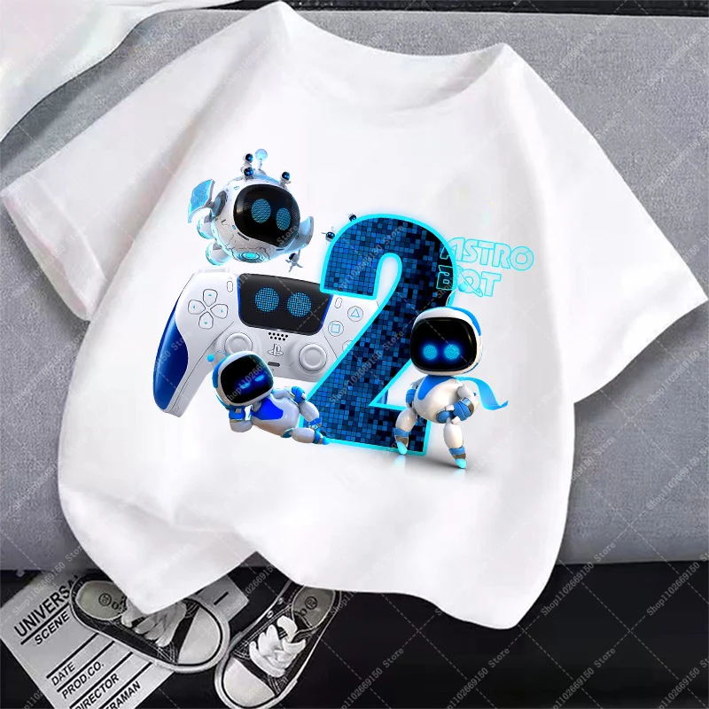 Astro Bot Kids Cartoon Cotton T-shirt Children Short Sleeve Tops Summer Anime Cute Tee Boy Fashion Printed Clothes Birthday Gift