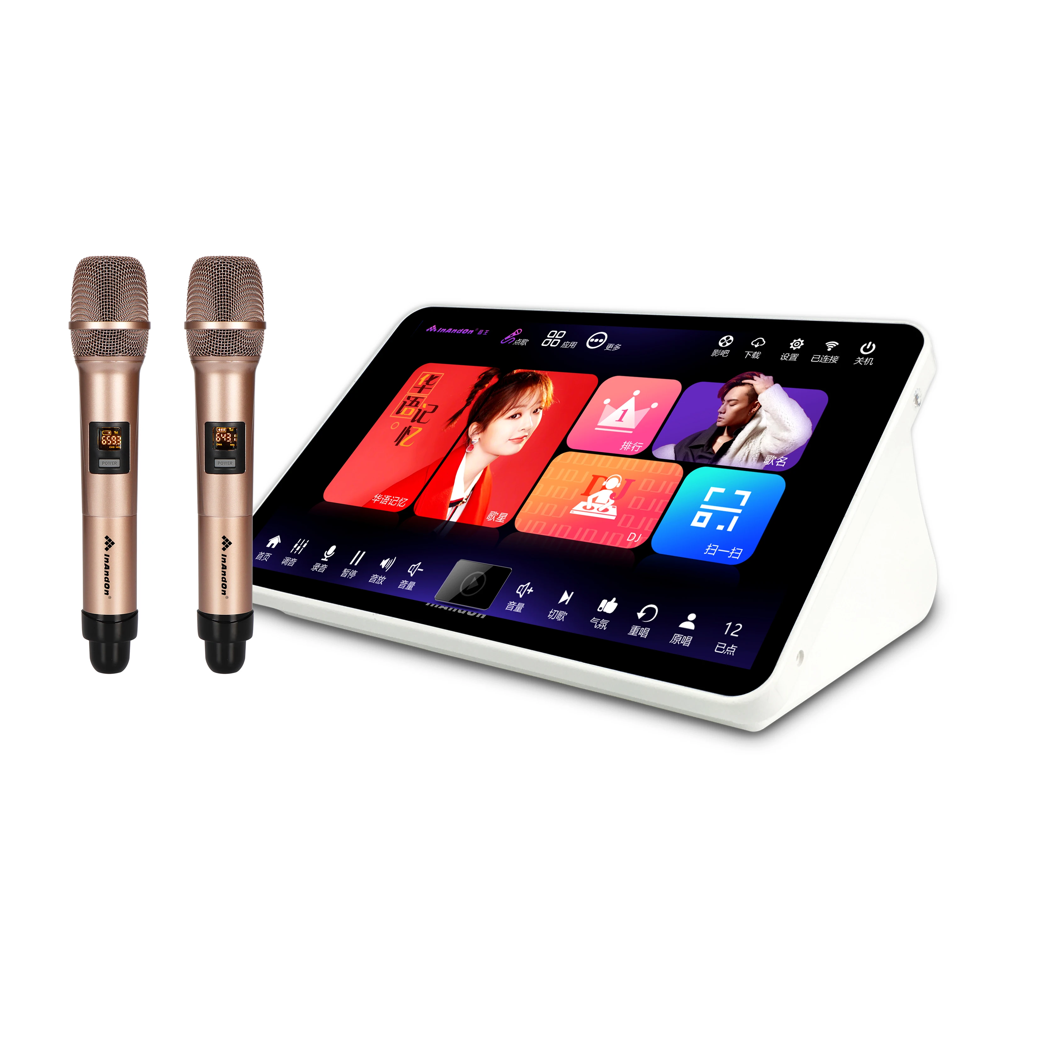 Touchscreen Karaoke Machine Home KTV System w/Mic Support 16 Languages Chinese English for Family Party 15.6