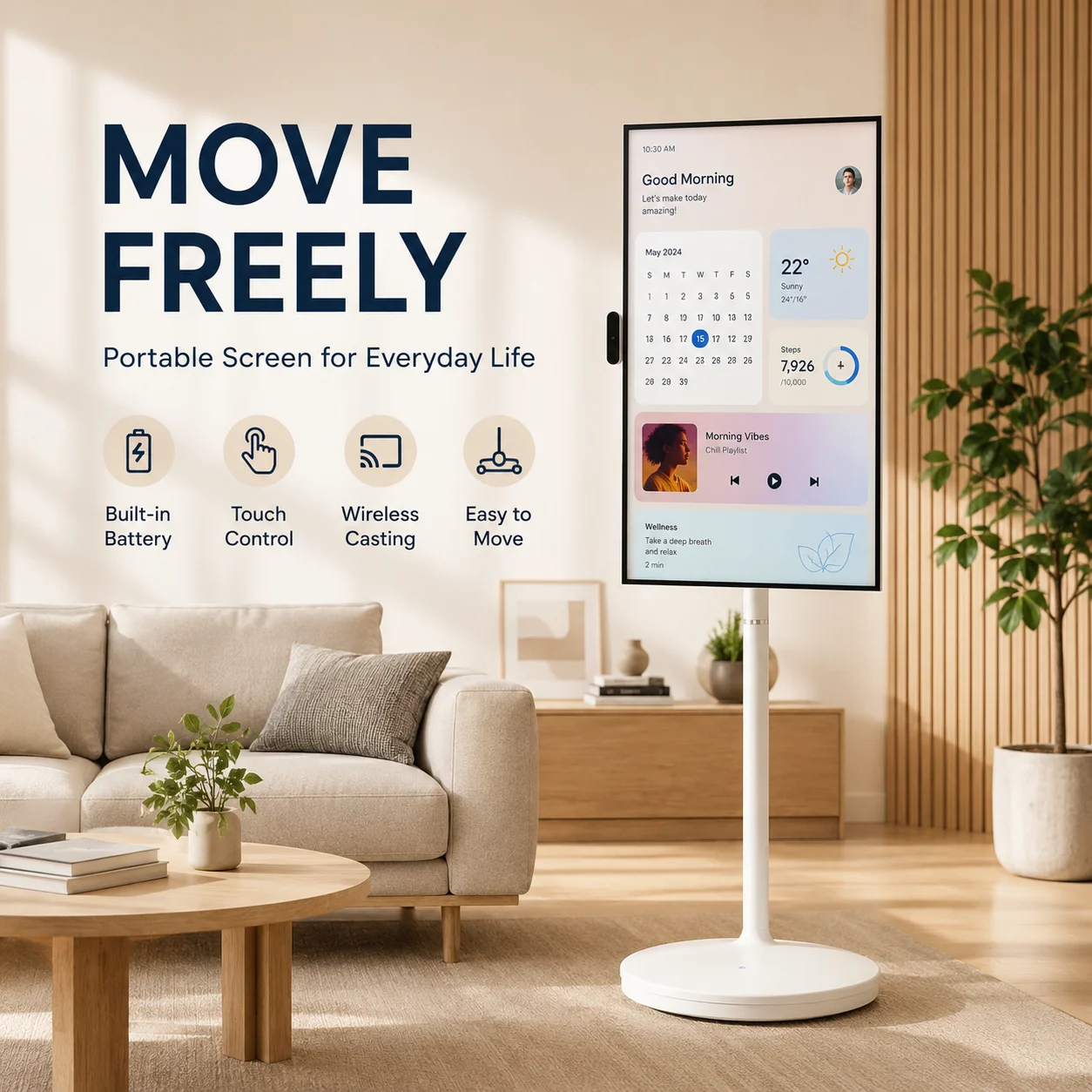 27-Inch white removable interactive smart screen with stand, WiFi touch display, full high definition, suitable