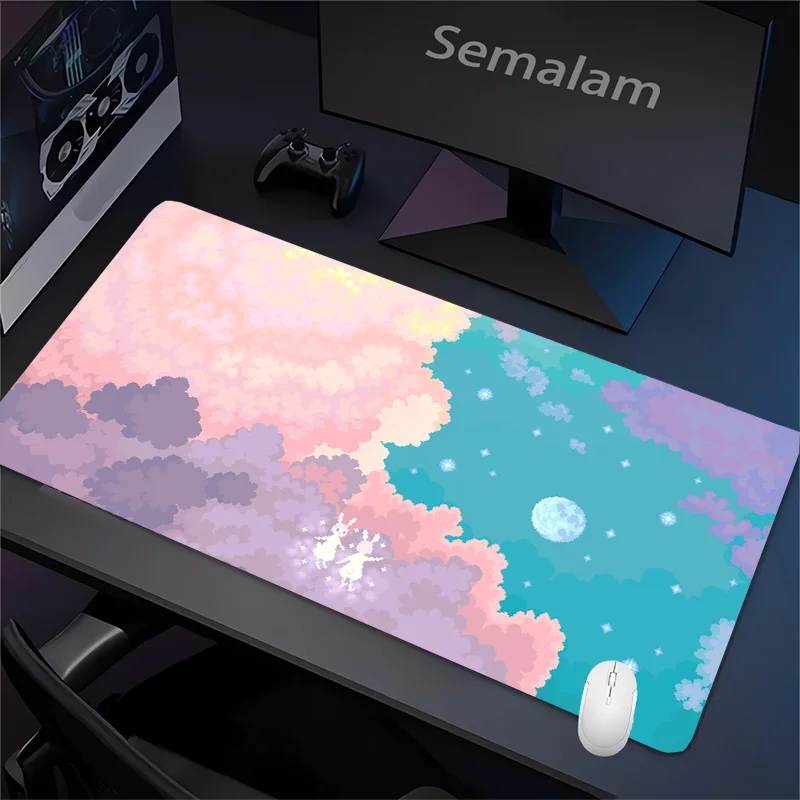 

Dreamy Starry Sky Mouse Pad Kawaii Rubbit Gaming Mat Non-slip Rubber Base 40X90 Desk Rug Washable Pads for Game & Office Playmat