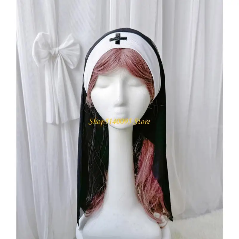 DXAE Nun Headband Caps Nun Hat para mulheres adultas Cosplay Halloween Costume Headpiece