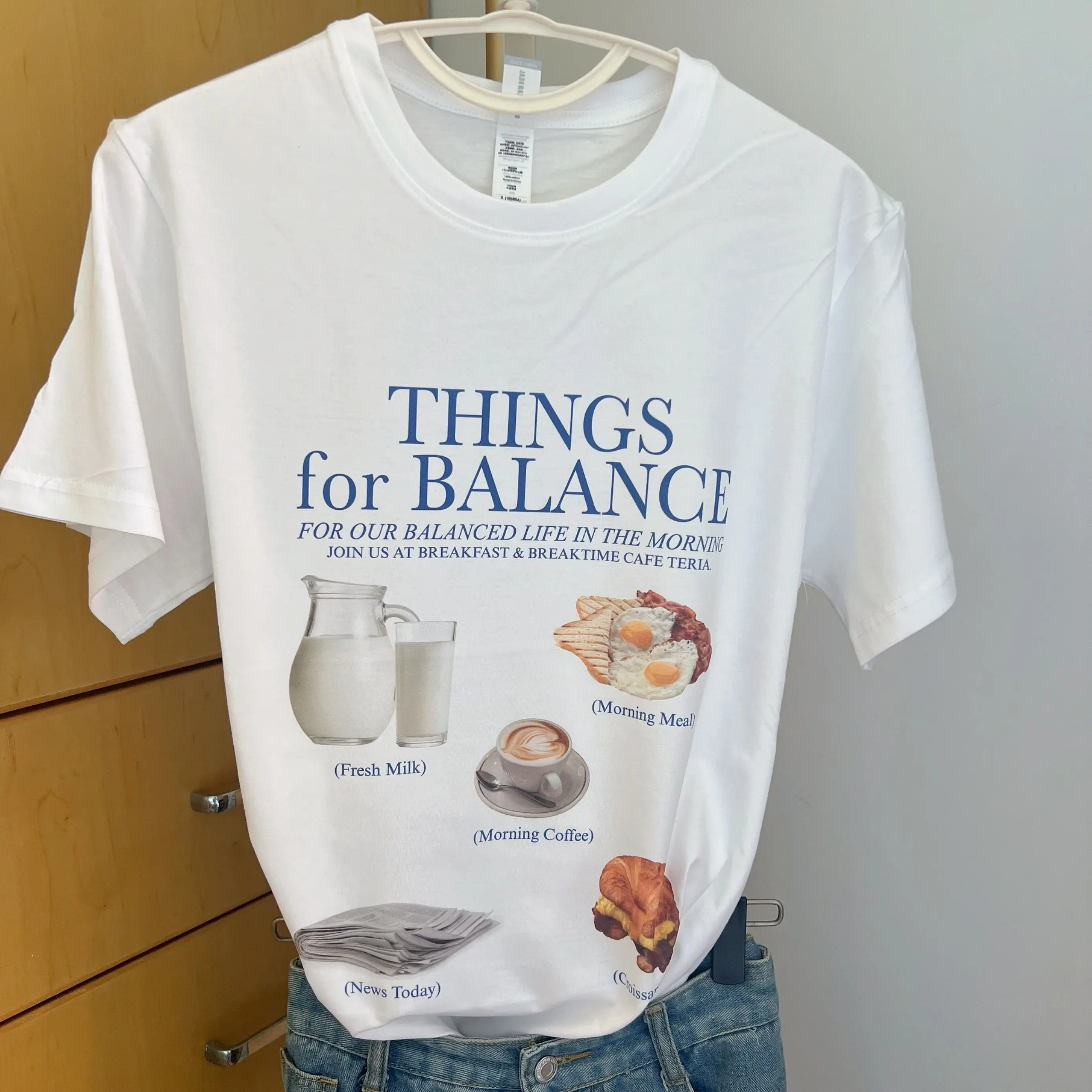 Balance Breakfast T Shirt Women Print Graphic Tee Kawaii Top Female Clothes Casual Y2k Vintage Aesthetic Streetwear  Flora