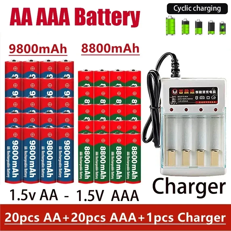 

Battery Free Shipping Rechargeable Battery Original 2023NEW 1.5V AA9800MAH+AAA8800MAH+charger Suitable for Hair Clipper MP3