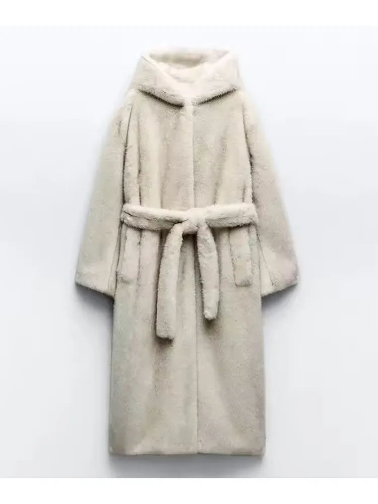 ZADORIN Luxury Long Mink Coat Woman Fashion Hooded Belted Fluffy Faux Fur Jacket Woman Clothes Ladies Winter Coats and Jackets