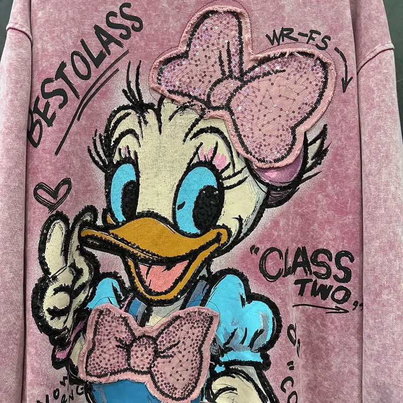 2025 Autumn Heavy Industry New Cute Age-Reducing Cartoon Crew Neck Sweatshirt Women's Loose Casual Style Versatile Top Sudaderas