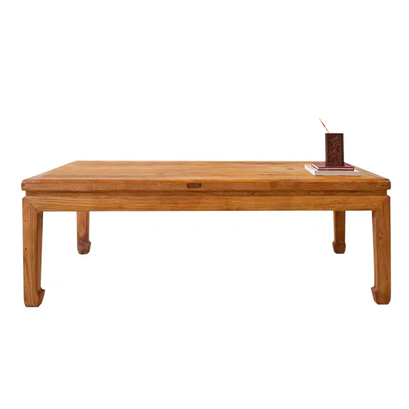 Solid wood  elm weathered wood Chinese tea table antique kung fulog rectangular horseshoe table