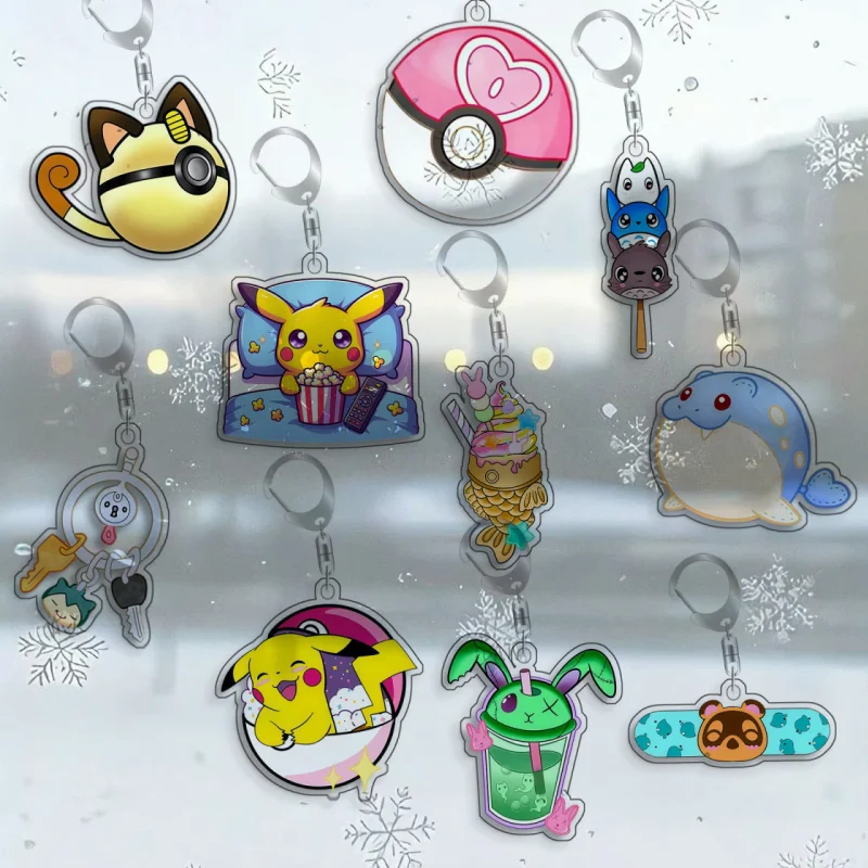 For Pokemon Ursaring Meowth Castform Politoed Anime Self Made Acrylic Card Style Keychain Classics Game Collection Cards Toy