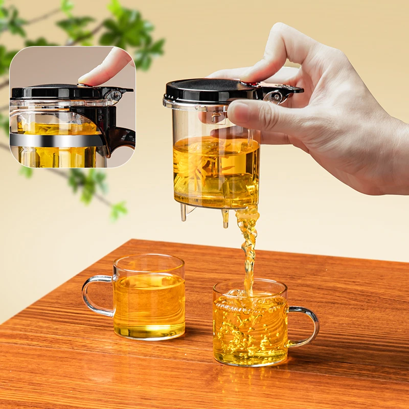 Glass Teapot Heat Resistant One-click Filtering Tea Pot High Borosilicate Puer Kettle Tea Water Separation Filter Home Teaware
