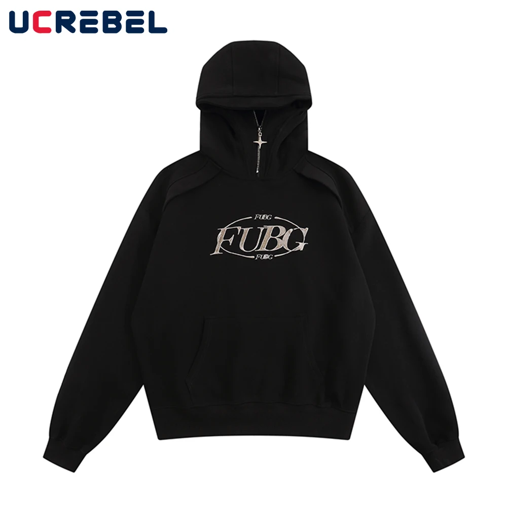 

Autumn Thin Spliced Half Zipper Hooded Sweatshirts Mens Loose Casual Streetwear Long Sleeve Drop Shoulder Letter Sweatshirts