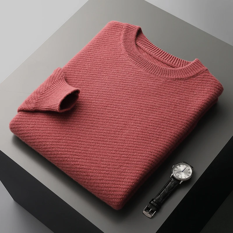 100% Pure Wool Men\'s Round Neck Sweater Pullover Bottoming Shirt Autumn And Winter New High-End Luxury Fashion Cashmere Sweater